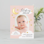 Moon Stars Arch Photo Faire-part de naissance rose (Debout devant)
