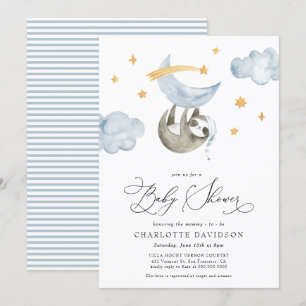 Moon & Stars Baby Animal Blue Boy Baby shower Kaart