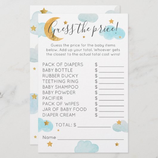 Moon & Stars Baby shower Clouds Raad de prijs (Voorkant / Achterkant)