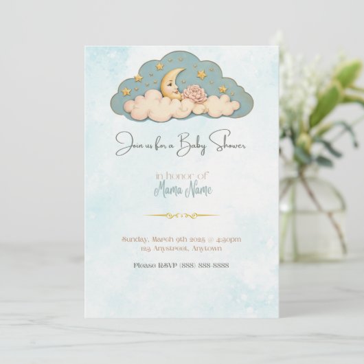 Moon & Stars Baby shower Uitnodiging (Staand voorkant)