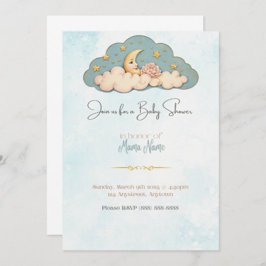 Moon & Stars Baby shower Uitnodiging (Voorkant / Achterkant)