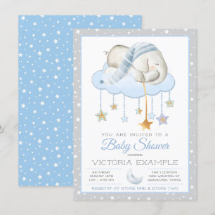 Moon Stars Boy Elephant Baby Shower Invitations Kaart