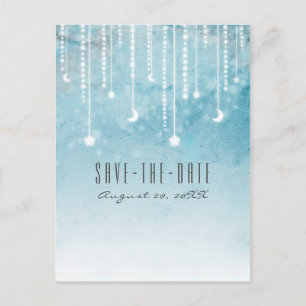 Moon & Stars Celestial Blue Modern Save the Date Aankondigingskaart