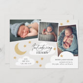 Moon Stars Clouds 3 Foto Collage Gray Birth Annou Aankondiging (Voorkant / Achterkant)