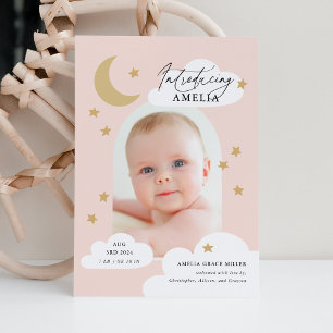 Moon Stars Clouds Arch Foto Blush Pink Birth Anno Aankondiging