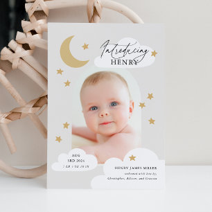 Moon Stars Clouds Arch Foto Neutral Gray Birth Aankondiging