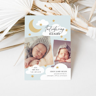 Moon Stars Clouds Collage Foto Baby Blue Birth Aankondiging