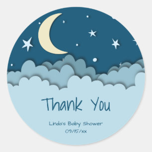 Moon & Stars Donkerblauw Dank u Baby shower Ronde Sticker