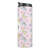 Moon, Stars en Clouds Patroon op Roze Thermosbeker (Geroteerd rechts)