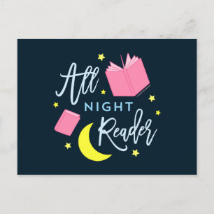Moon Stars en Roze Boeken Al Nachtlezer Briefkaart