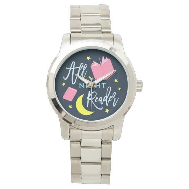 Moon Stars en Roze Boeken Al Nachtlezer Horloge (Voorkant)