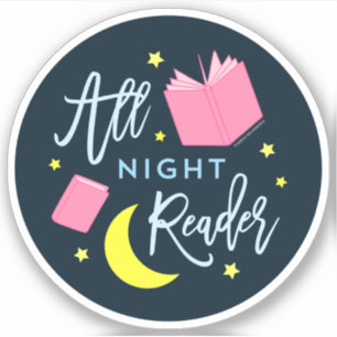 Moon Stars en Roze Boeken Al Nachtlezer Sticker