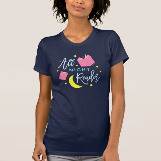 Moon Stars en Roze Boeken Al Nachtlezer T-shirt (Voorkant)