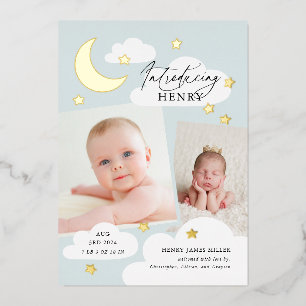 Moon Stars Foto Collage Blue Birth Aankondiging