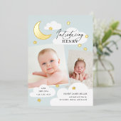 Moon Stars Foto Collage Blue Birth Aankondiging (Staand Voorkant)