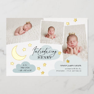Moon & Stars Foto Collage Blue Birth Aankondiging