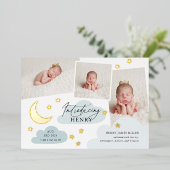 Moon & Stars Foto Collage Blue Birth Aankondiging (Staand Voorkant)