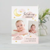 Moon Stars Foto Collage Pink Birth Aankondiging (Staand Voorkant)