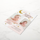 Moon Stars Foto Collage Pink Birth Aankondiging (Gedraaid)
