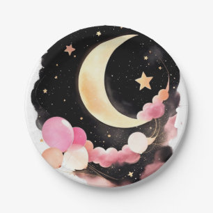 Moon & Stars Magic: Waterverf Baby Girl Shower Papieren Bordje