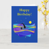 Moon Stars nager Anniversaire Carte de voeux pliée (Fleur jaune)