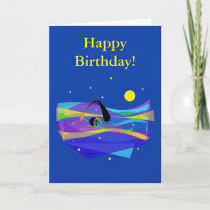 Moon Stars nager Anniversaire Carte de voeux pliée
