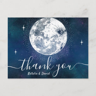 Moon & Stars Navy Blue Weddenschap Bedankt Briefkaart