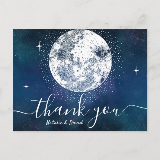Moon & Stars Navy Blue Wedding Bedankt Briefkaart (Voorkant)