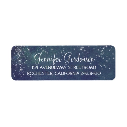 Moon Stars Navy Shimmer Bruiloft Etiket (Voorkant)