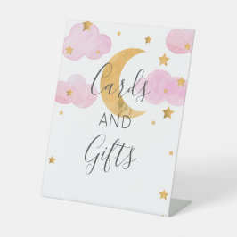 Moon & Stars Roze Baby shower Kaarten en Reclamebord Met Voetstuk