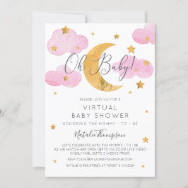 Moon & Stars Roze Virtual Baby shower Inv Kaart
