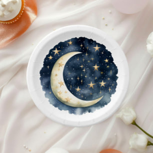 Moon Stars Space Genderneutraal Baby shower Papieren Bordje