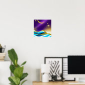 Moon Stars Waves Poster (Thuiskantoor)