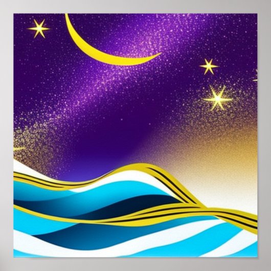 Moon Stars Waves Poster (Voorkant)