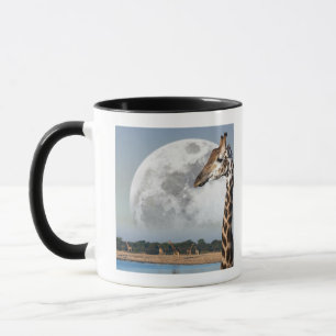 Moon stijgt over een groep Giraffes in Etosha Mok