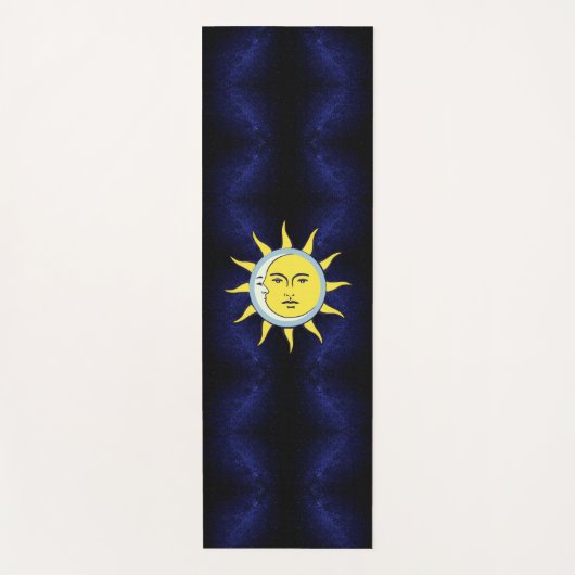 Moon & Sun Conjunction on Navy Blue Galaxy Yogamat (Voorkant)