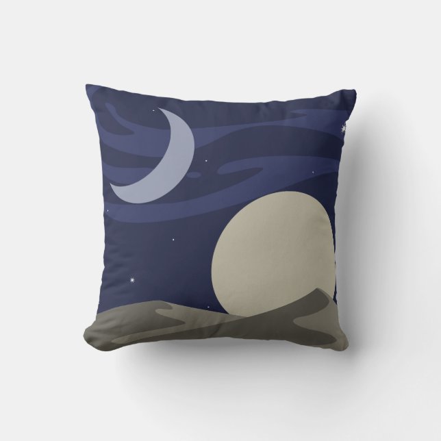 Moon & Sun Night over Desert Dunes Throw Pillow Kussen (Voorkant)