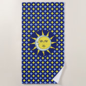 Moon & Sun op blauw en geel Star-patroon Strandlaken (Voorkant)