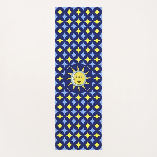 Moon & Sun op blauw en geel Star-patroon Yogamat (Voorkant)