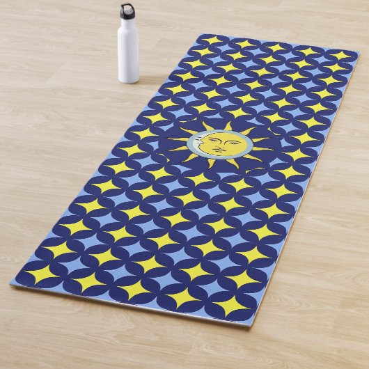 Moon & Sun op blauw en geel Star-patroon Yogamat (In situ)