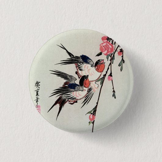 Moon, Swallows en Perzikbloesems Button (Voorkant)