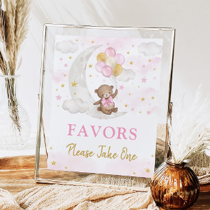 Moon Teddy Bear Roze Gouden Ballonnen Favors teken Poster