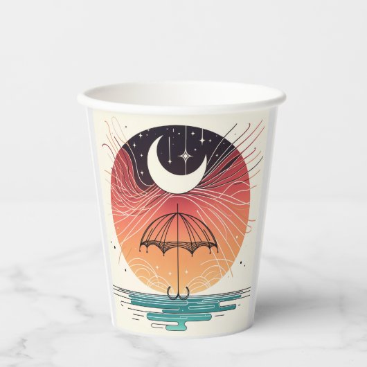 Moon & Umbrella Surreal Boho Line Papieren Bekers (Voorkant)