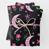 Moon van Boho met roze bloemen en bladeren Inpakpapier Vel (In situ)