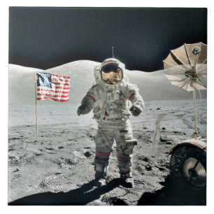 Moon Walk met Amerikaanse vlag Tegeltje