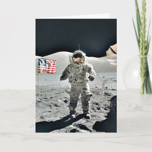 Moon Walk with American Flag Kaart (Voorkant)