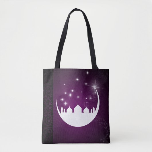 Moon with Mosque Silhouette All-Over-Print Tote Tote Bag (Voorkant)