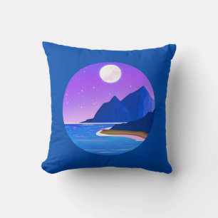 Moon, Zee van sterren en bergen in Violet en Blue Kussen