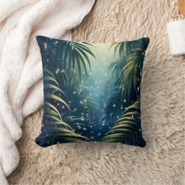 Moonbeam painted palm leaves and fireflies kussen