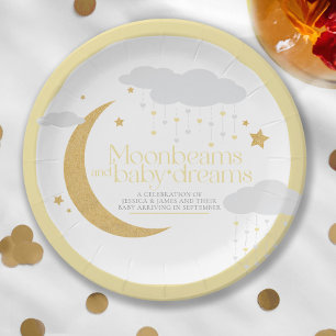 Moonbeams en baby dreams baby shower geel papieren bordje